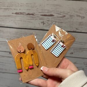 Colorful Pencil and Notebook Earrings Set